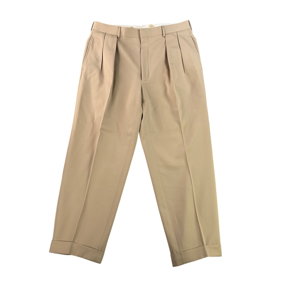Polo Ralph Lauren Dress Pants Mens 34x28 Tan Pleated Virgin‎ Wool Made in Italy